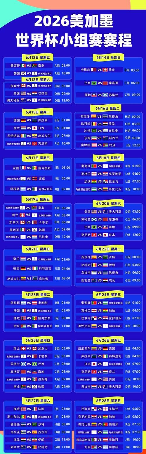 2026美加墨世界杯小组赛赛程网站